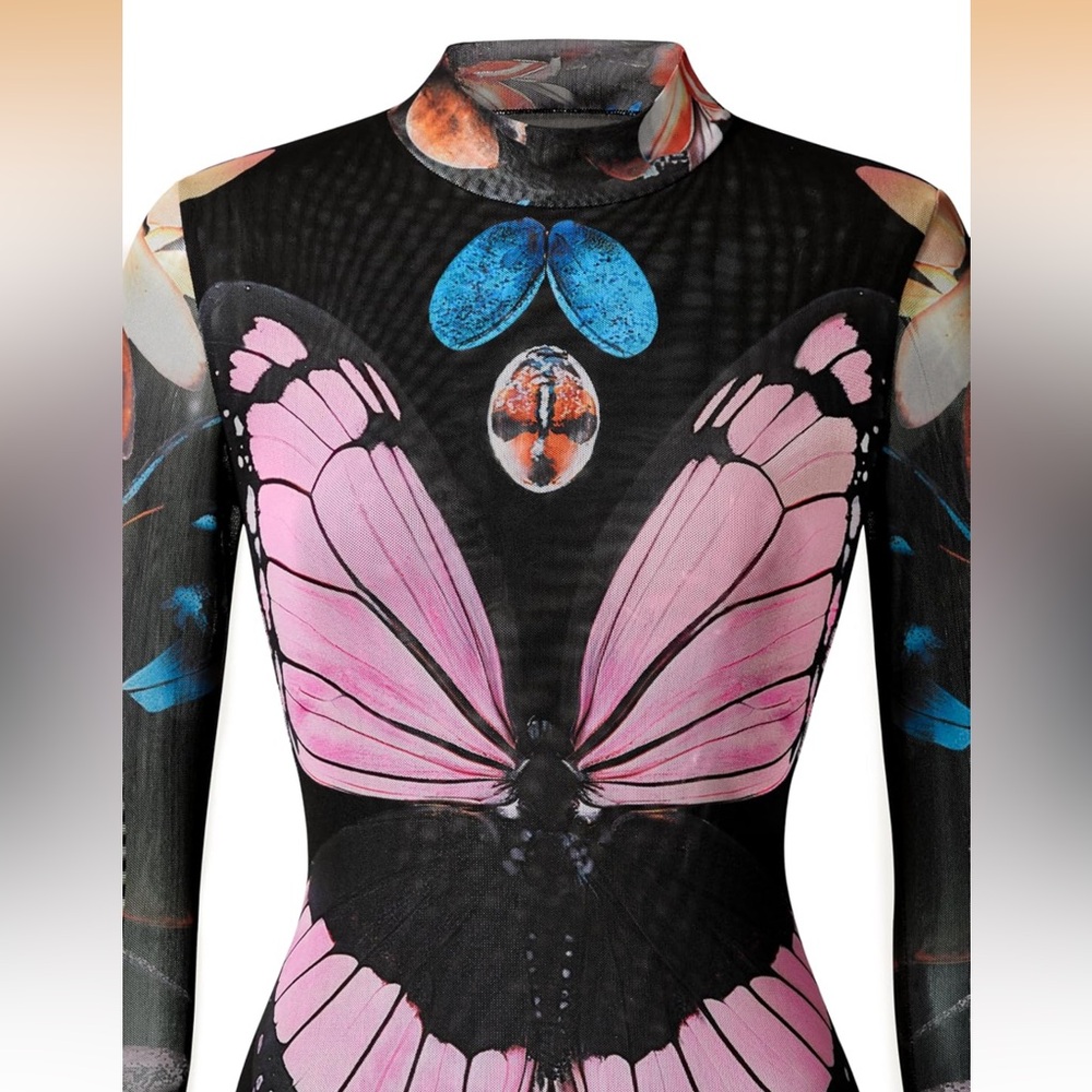 JW PEI Multicolor Insect Print Long Sleeve Dress - Picture 3 of 6